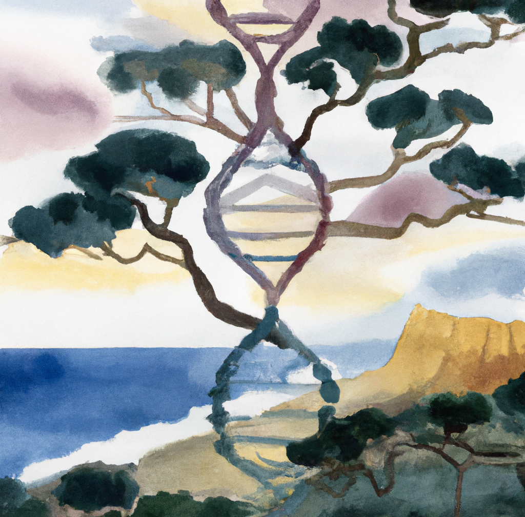 Watercolor painting, Tree in the shape of a helix