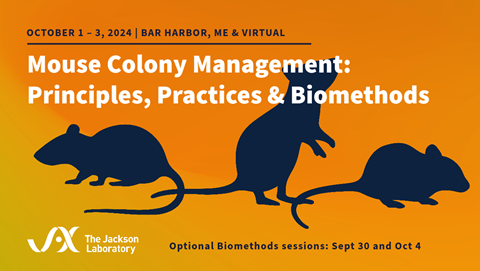 Mouse Colony Management: Principals and Practices & Biomethods. Dates: Oct 1-3, 2024 with optional hands-on biomethods September 30 and October 4th