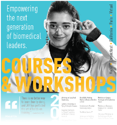 2022 JAX Courses and Workshop downloadable poster preview. Text overlay: Empowering the next generation of biomedical leaders.
