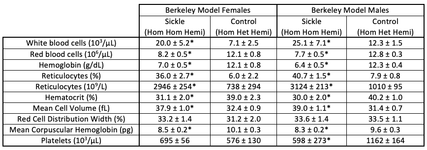 Sickle Cell Disease Phenotypes in Berkeley Mouse Models