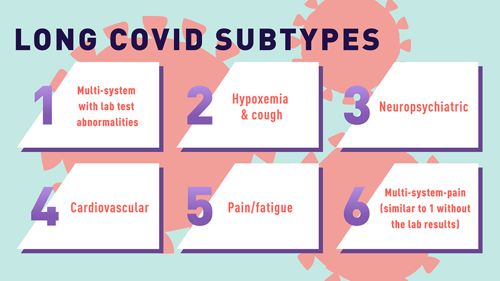 An infographic naming the six subtypes of long COVID