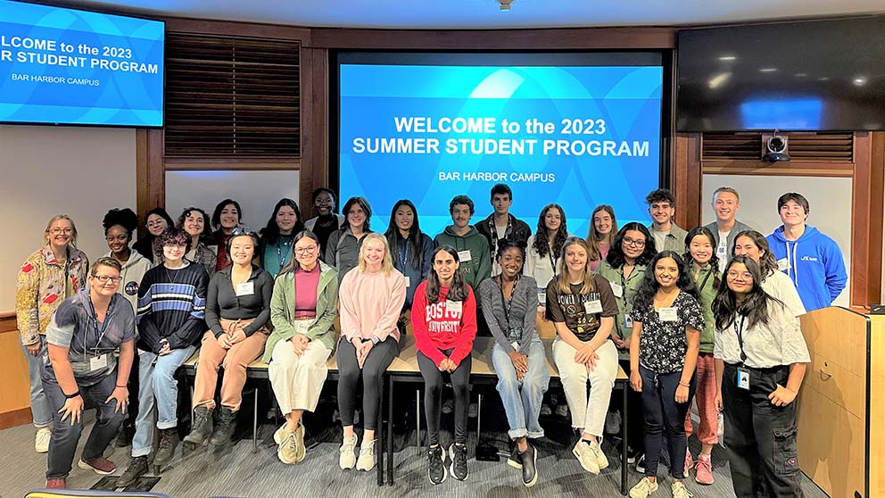 The 2023 JAX summer student class at the Bar Harbor campus.