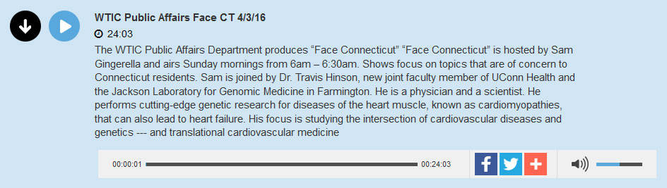 WTIC Travis Hinson of The Jackson Laboratory on Face Connecticut April 2016