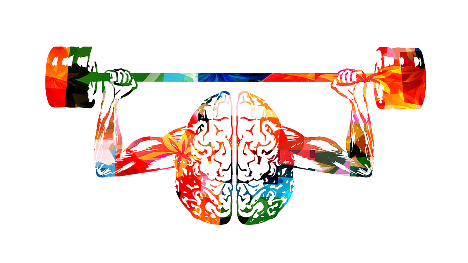 An illustration of a brain lifting weights, representing brain training.