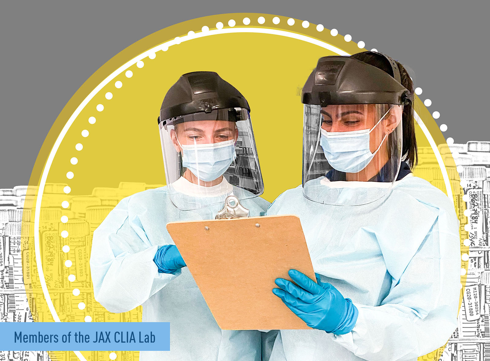 Two scientists working at the JAX CLIA lab
