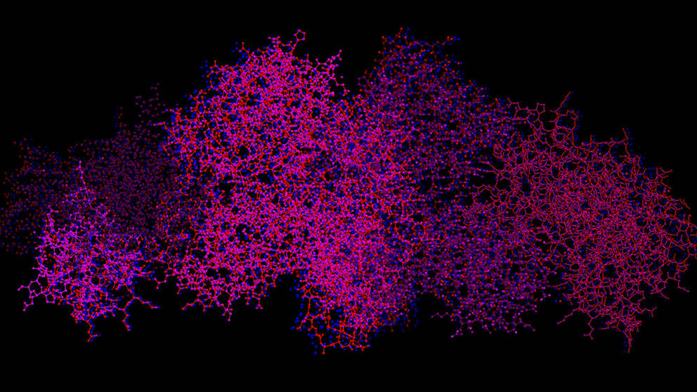 Molecular structure of human serum albumin (anaglyph) example of globular protein 3D rendering