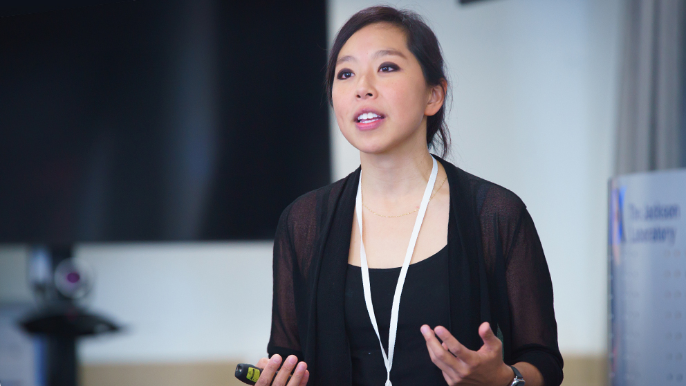 The Jackson Laboratory's Julia Oh speaking at the JAX Healthcare Forum in 2018.