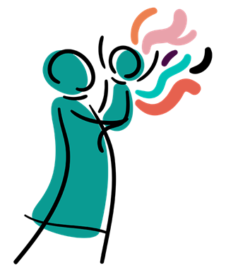 An illustration of a parent holding a child, symbolic of the rare disease odyssey.