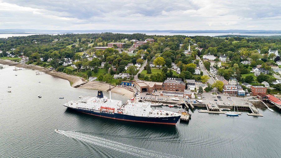 An aerial picture of the ship State of Maine in September 2019